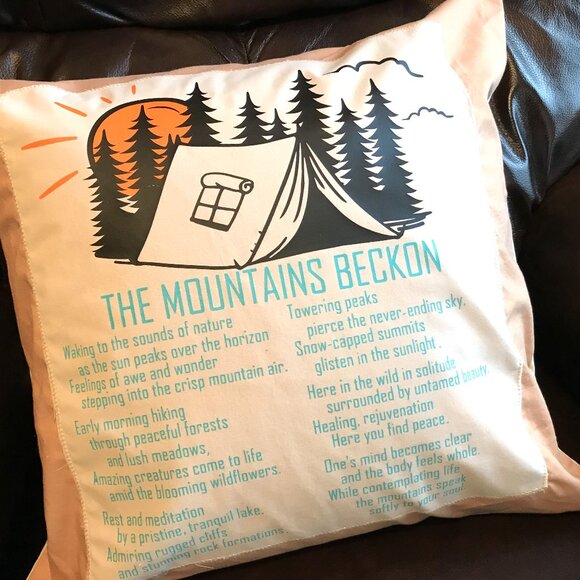 Mountain Adventure Pillow Cover, 18 x 18: Tent Camping Theme Cabin Decor - Picture 4 of 9
